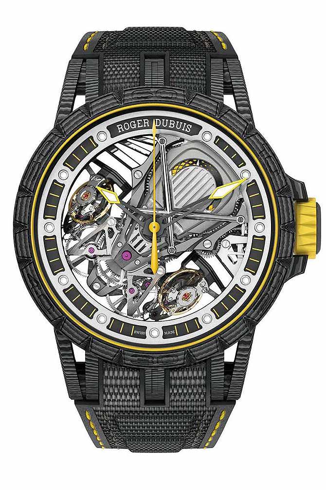 西服穿搭鏤空計時腕錶推薦 3 Roger Dubuis羅傑杜彼 Excalibur Aventador S鏤空雙擒縱腕錶